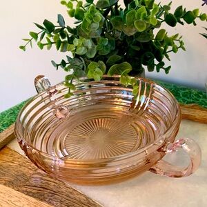 Vintage Anchor Hocking, pink glass trinket dish, read description